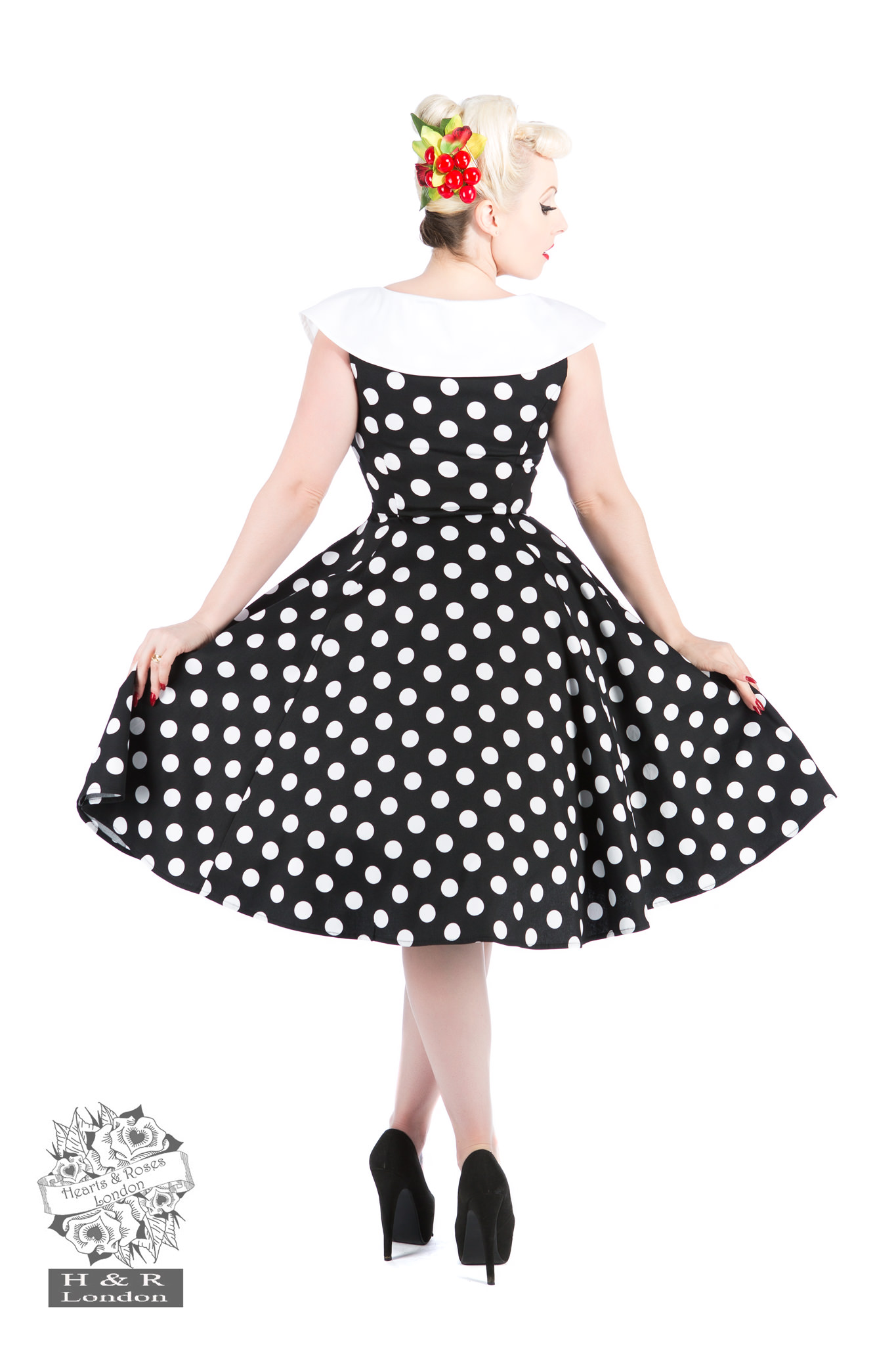 Black White large Polka Dot Swing Dress